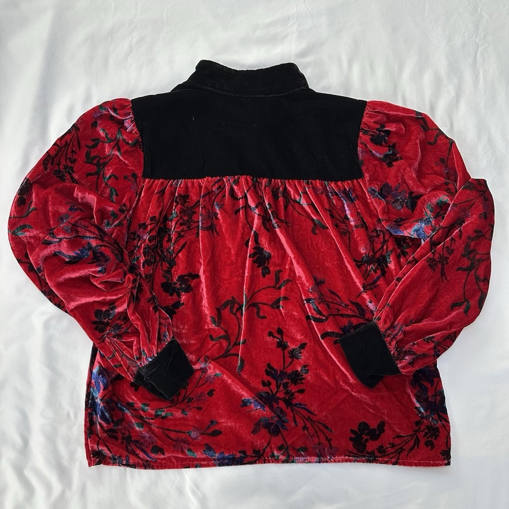 House Of Harlow 1960 x Revolve Red Velvet Long Sleeve Peasant Blouse Small - Picture 5 of 9